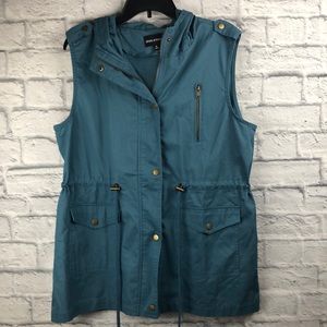 Dark Teal Utility Vest With Hoodie
